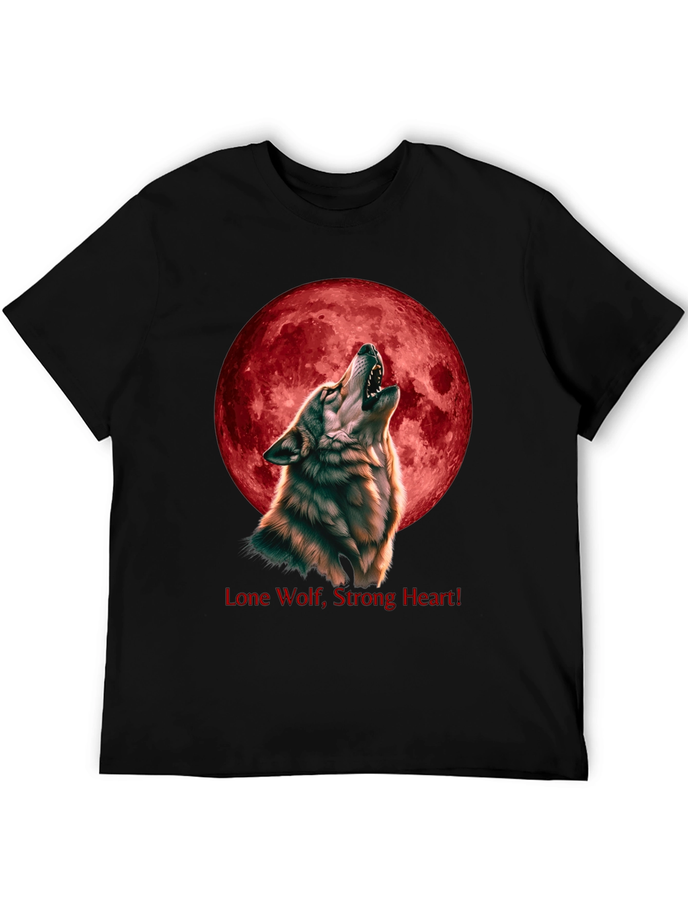 Wolf Howling at Red Moon T-Shirt - Lone Wolf Strong Heart