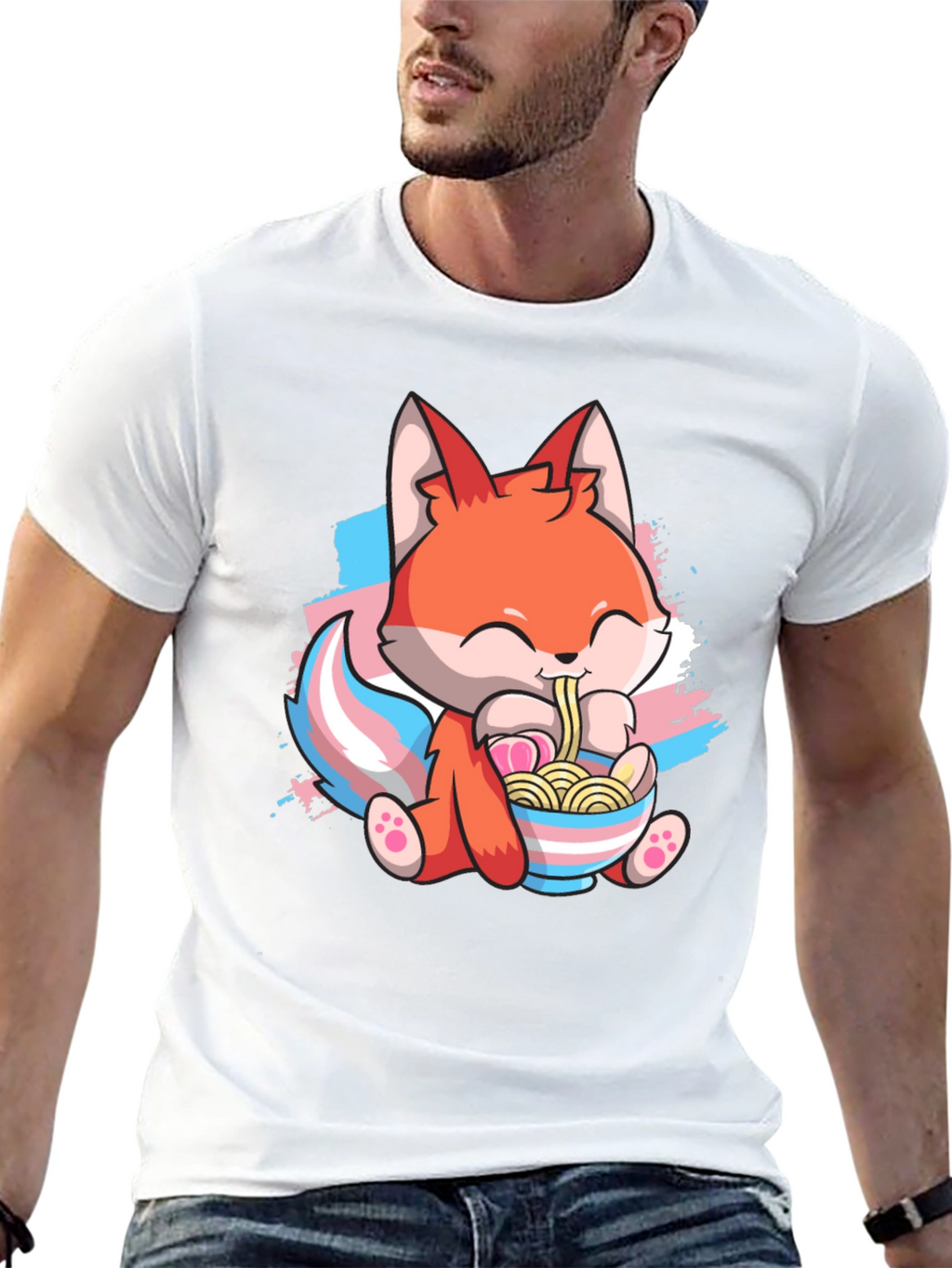 Cute Fox Ramen Trans Pride T-Shirt
