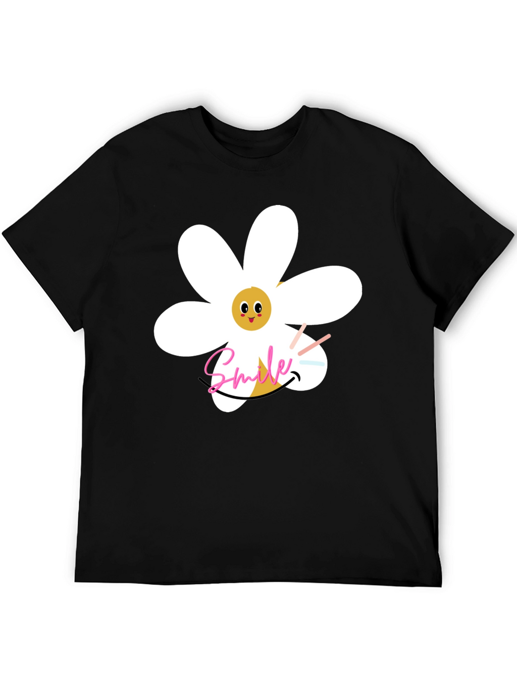Smile Daisy Graphic Black T-Shirt