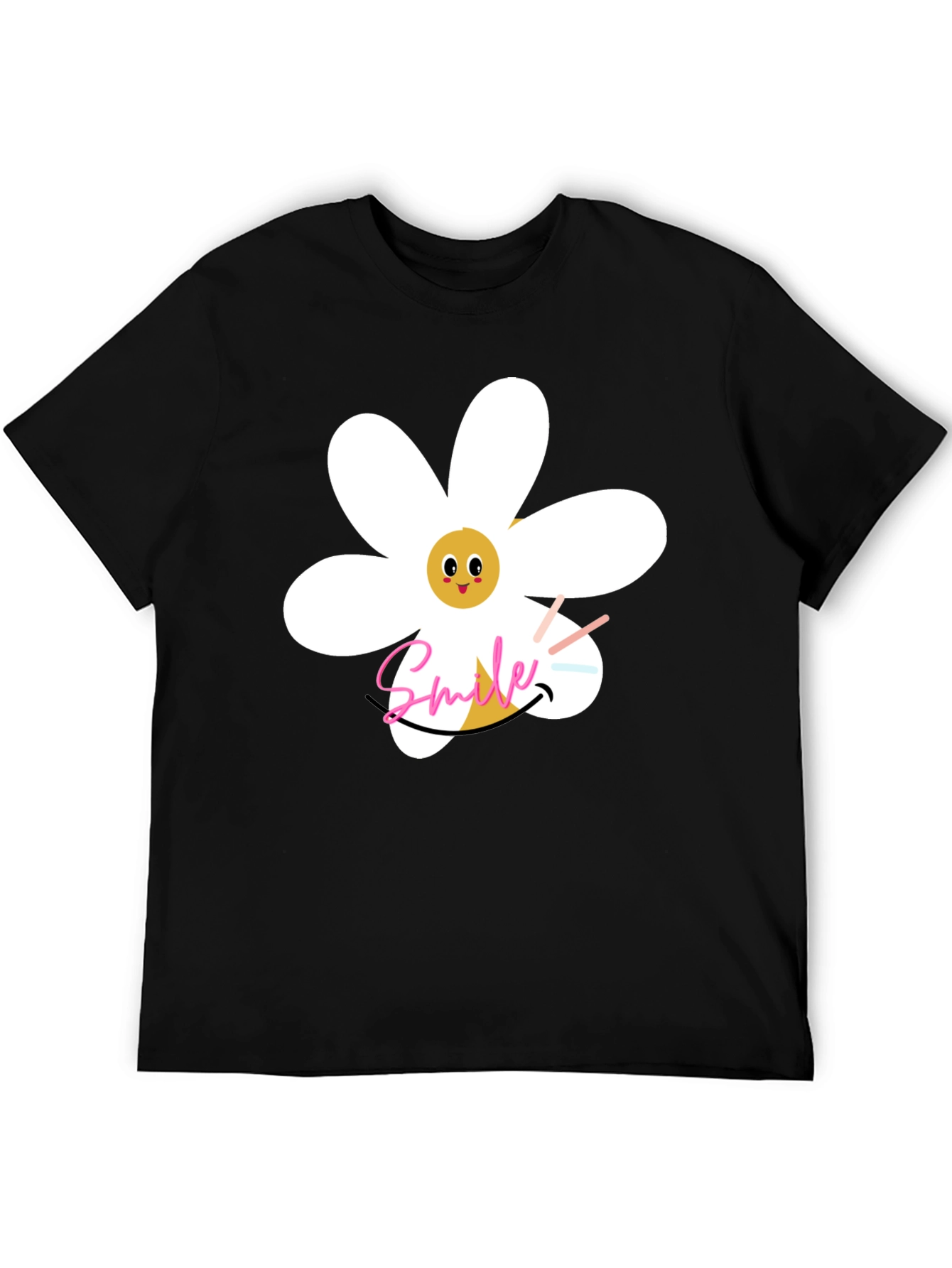 Smile Daisy Graphic Black T-Shirt