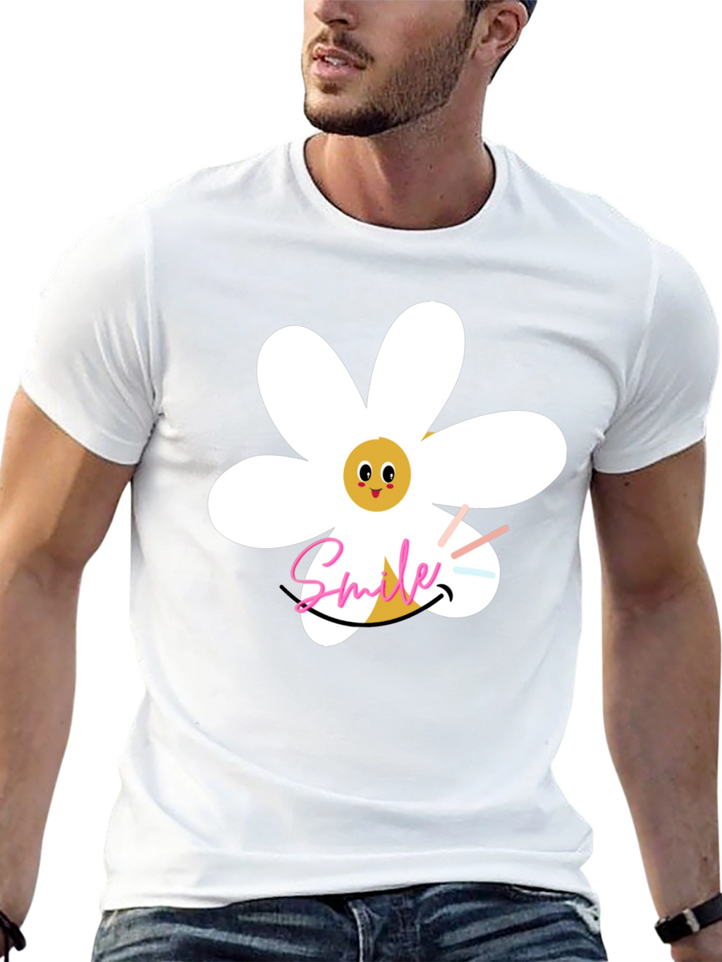 Smile Daisy Graphic Black T-Shirt