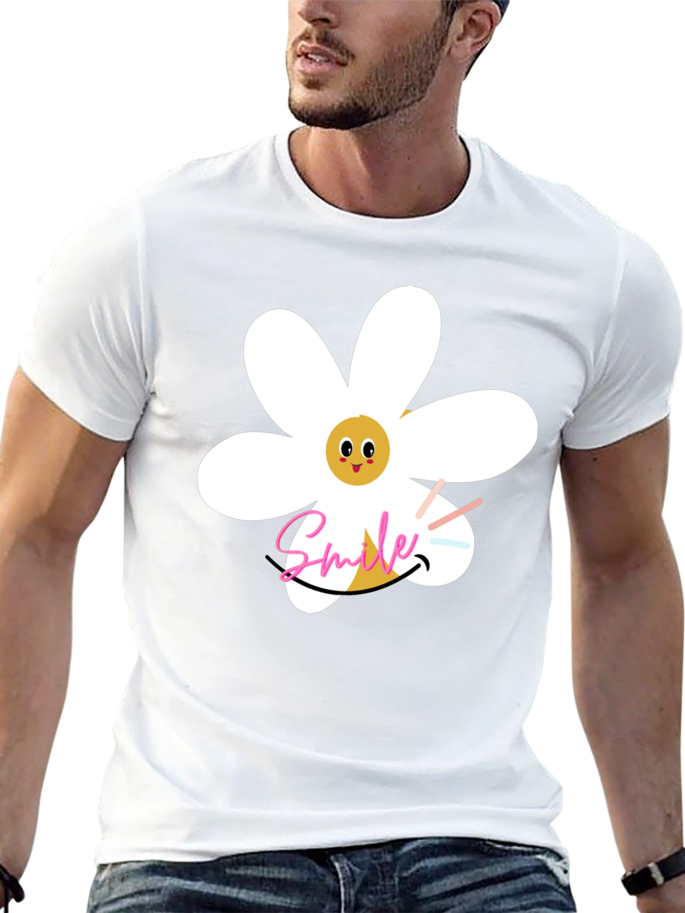 Smile Daisy Graphic Black T-Shirt