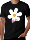 Smile Daisy Graphic Black T-Shirt