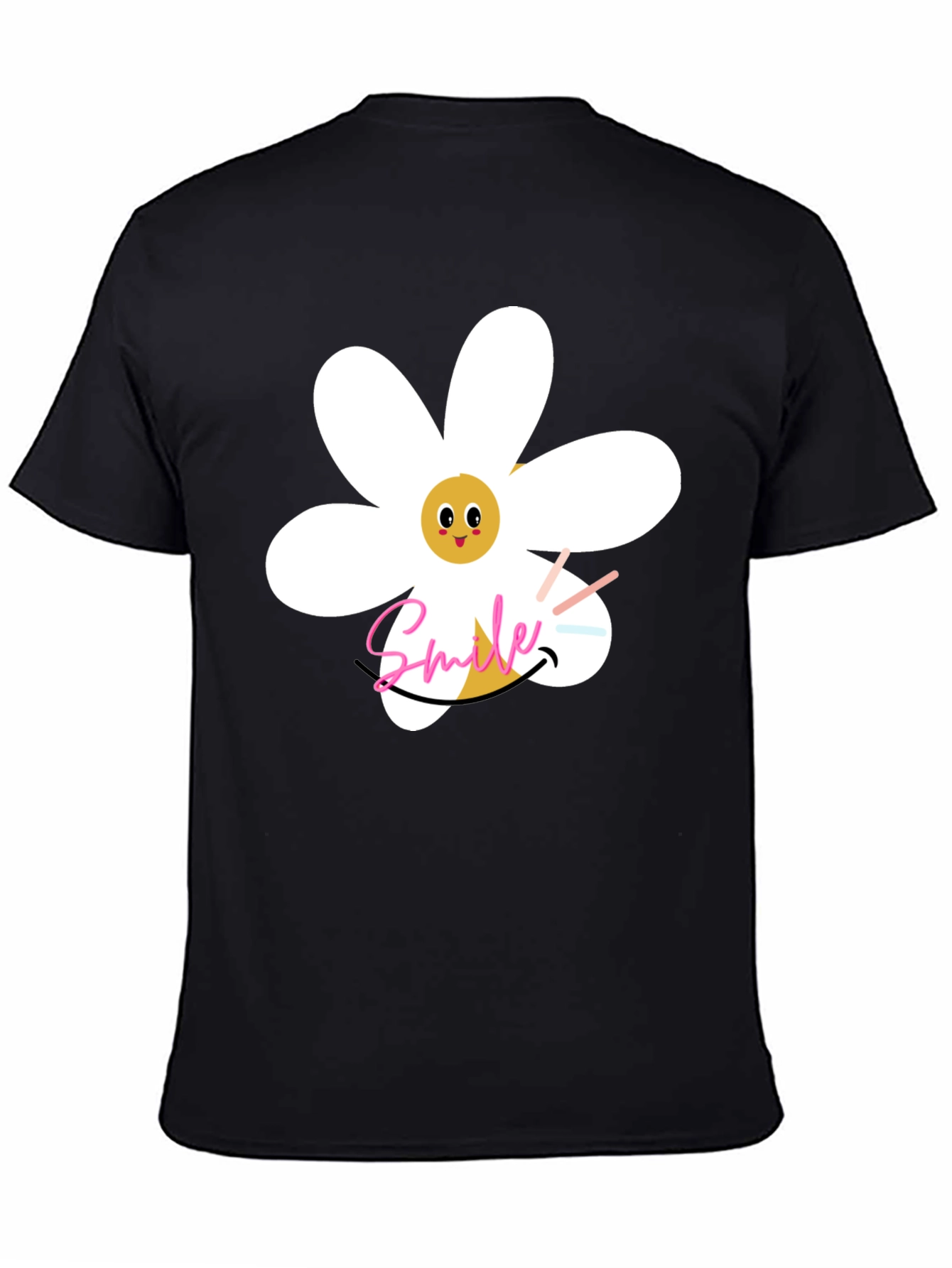 Smile Daisy Graphic Black T-Shirt