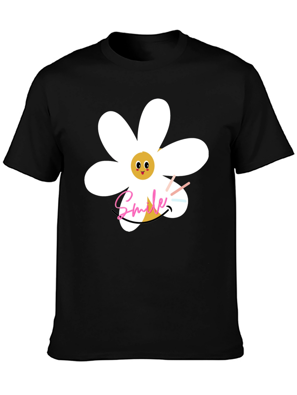 Smile Daisy Graphic Black T-Shirt