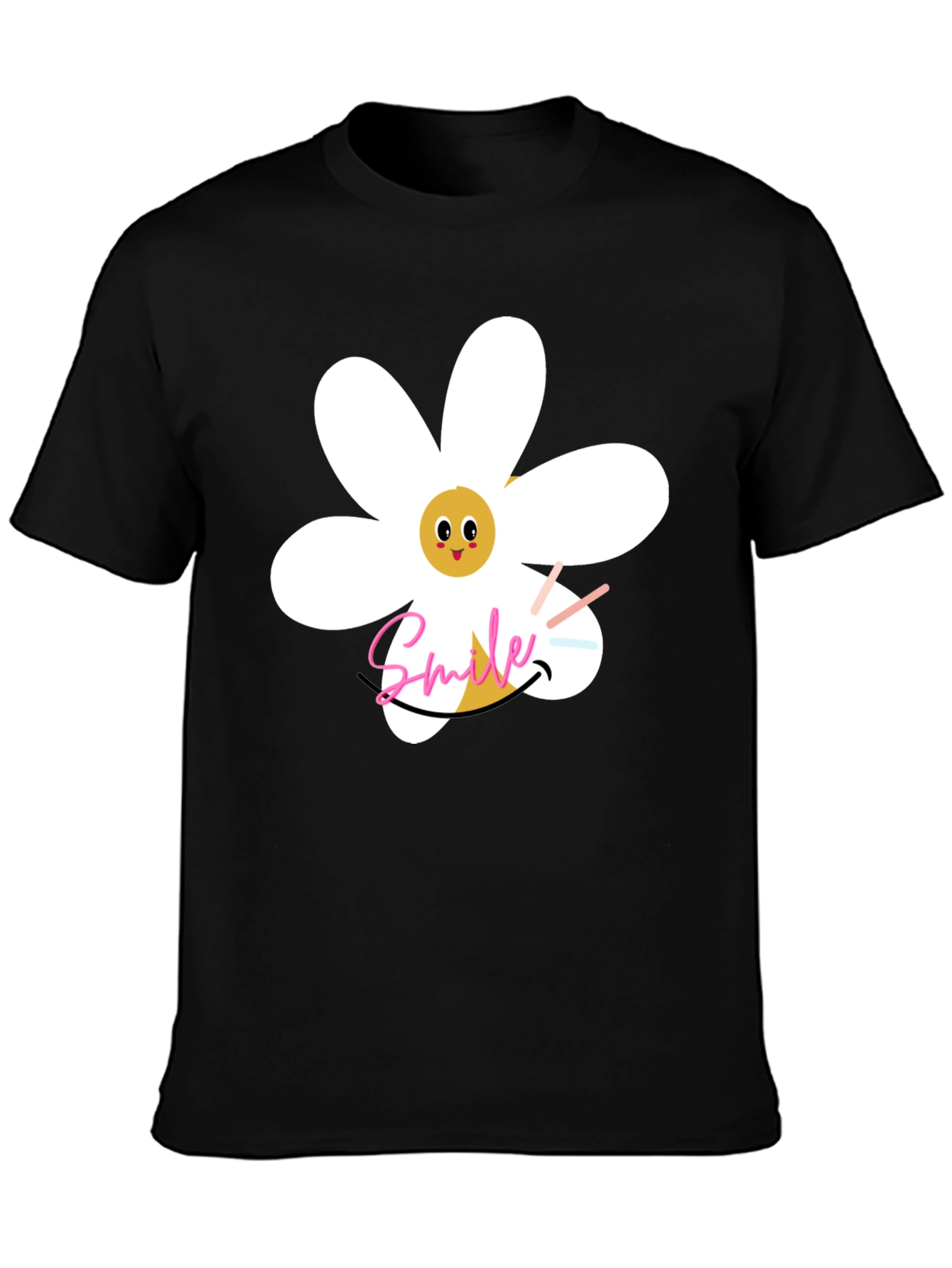 Smile Daisy Graphic Black T-Shirt