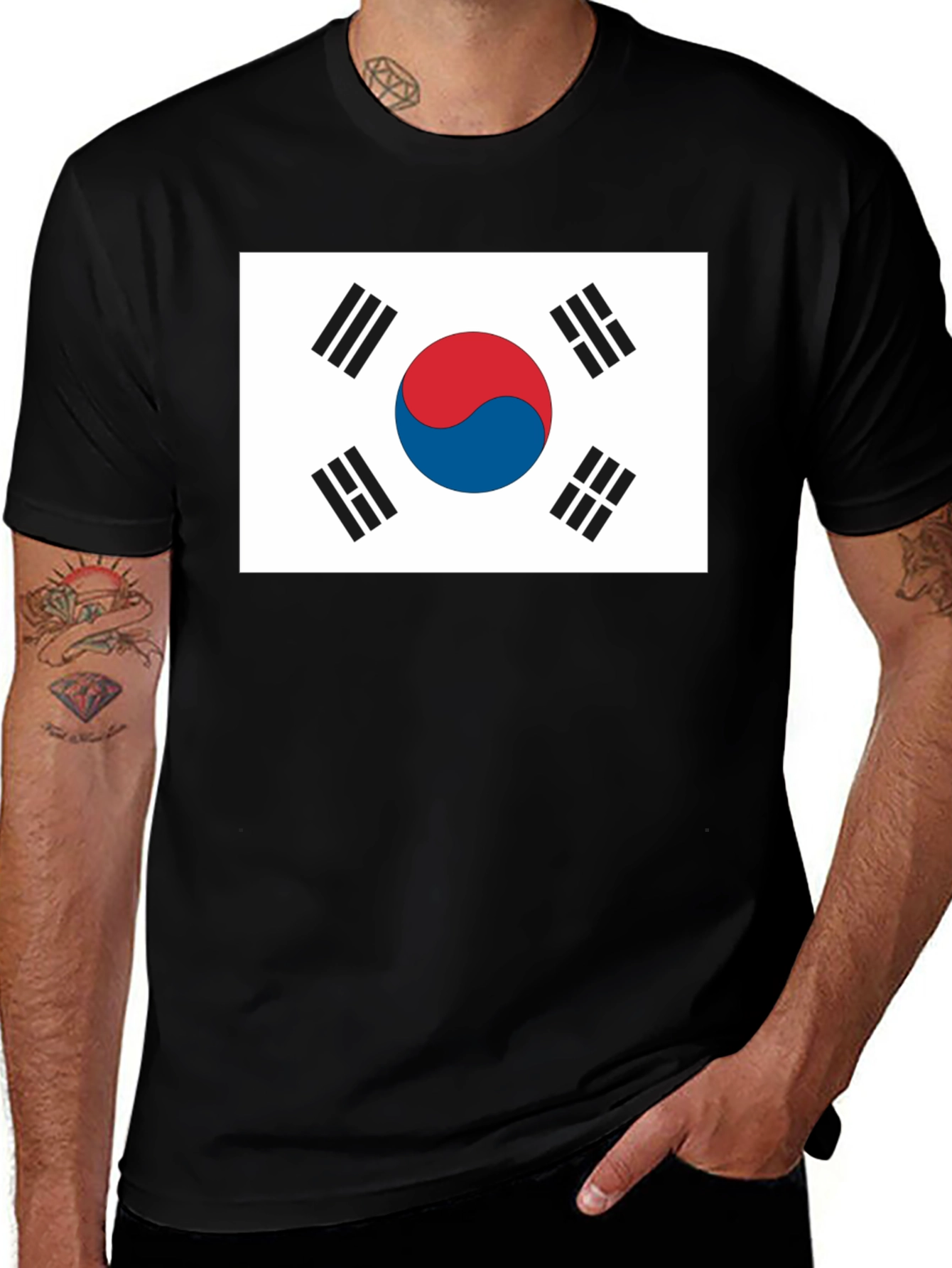 South Korea Flag Graphic T-Shirt - Black