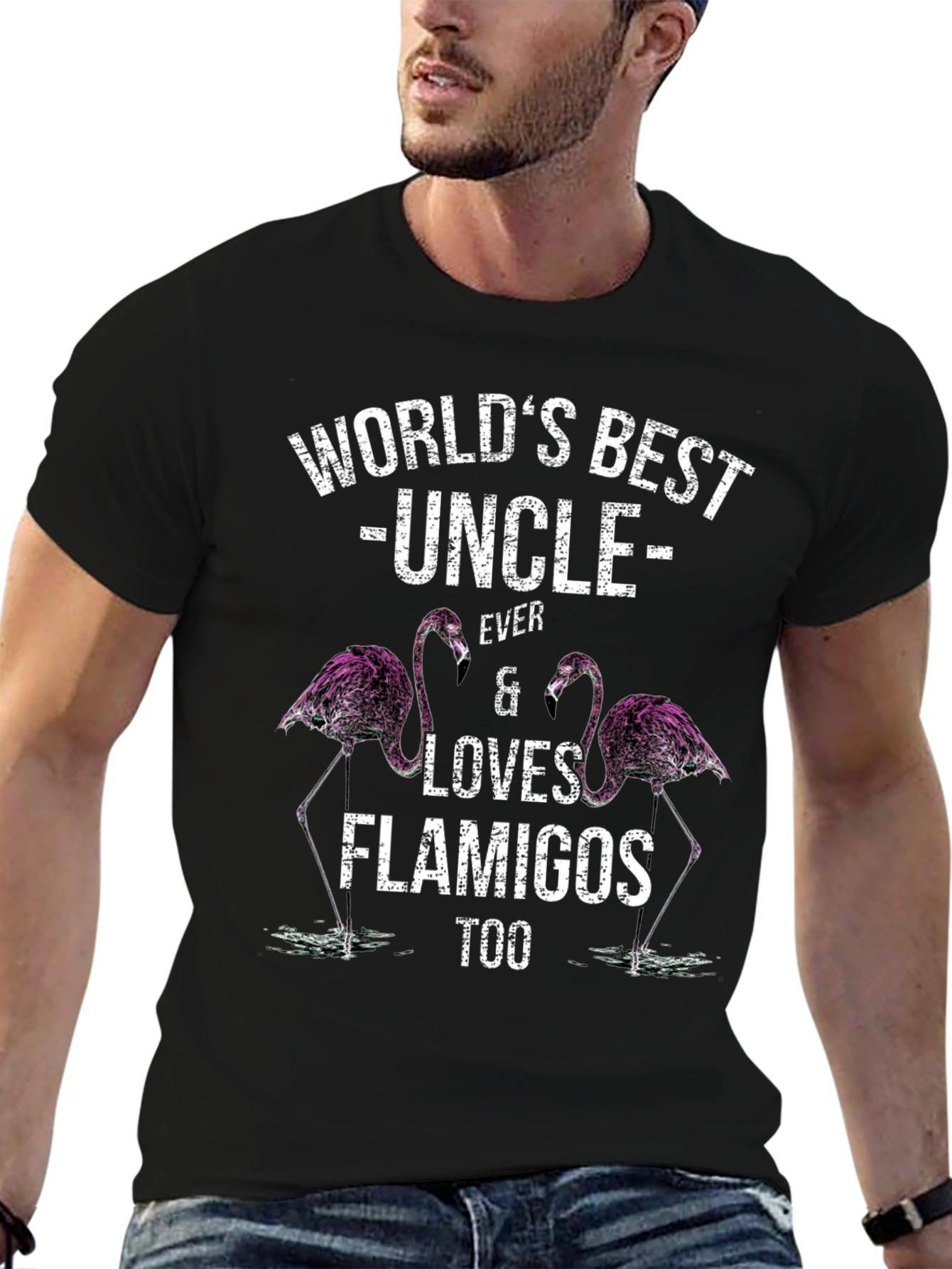 Worlds Best Uncle Flamingo Graphic T-Shirt