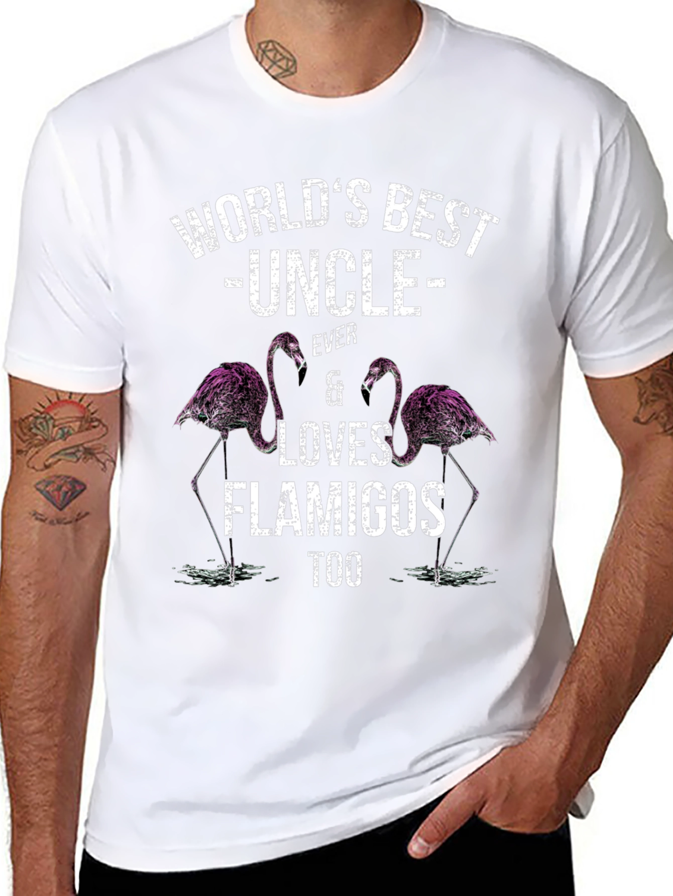 Worlds Best Uncle Flamingo Graphic T-Shirt