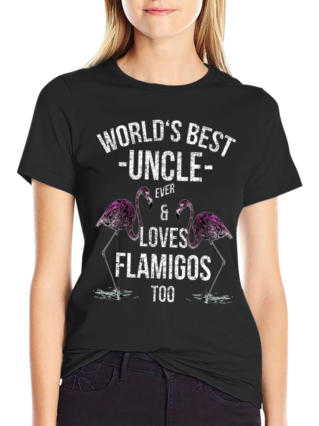 Worlds Best Uncle Flamingo Graphic T-Shirt