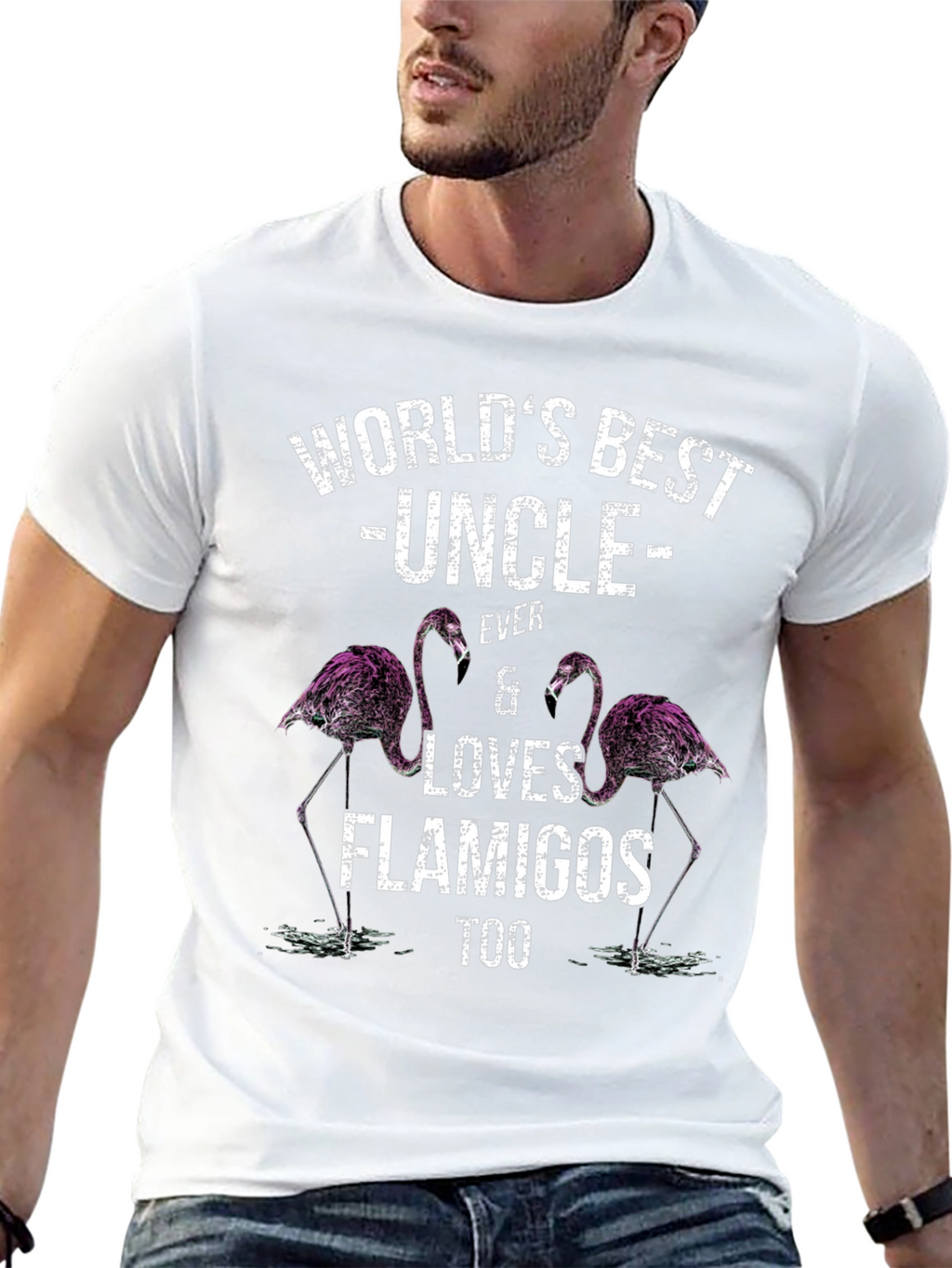 Worlds Best Uncle Flamingo Graphic T-Shirt