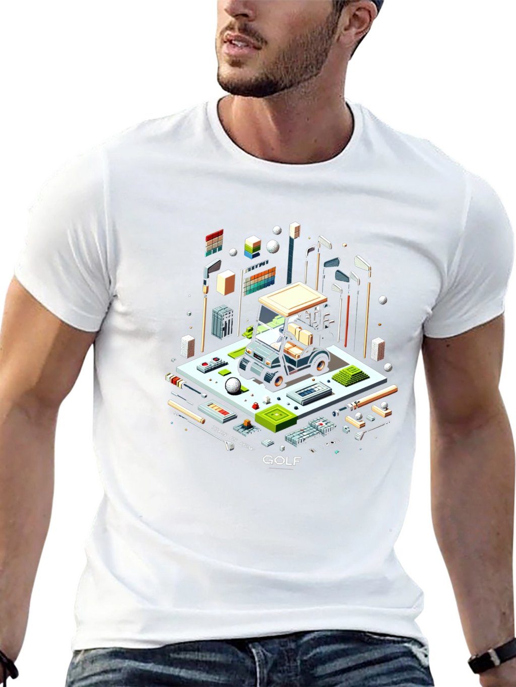 Isometric Golf Cart T-Shirt - Pixel Art Tee