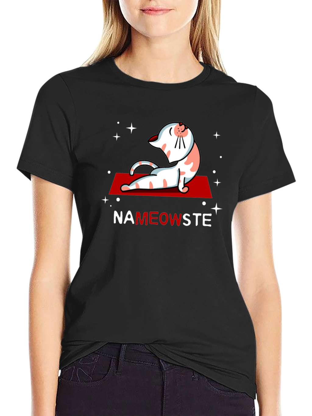 NaMEOWste Cat Yoga T-Shirt - Black Cotton Tee