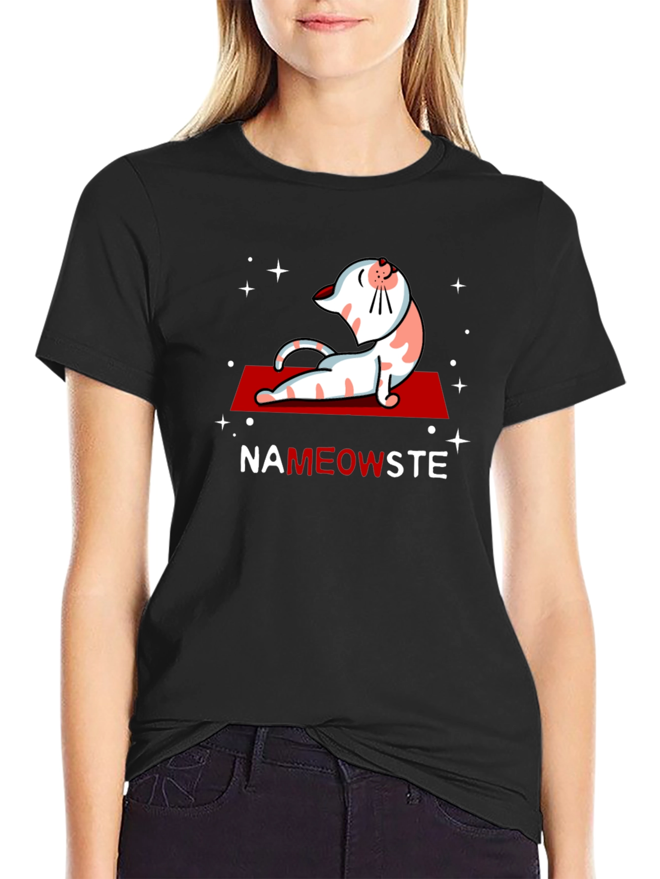 NaMEOWste Cat Yoga T-Shirt - Black Cotton Tee