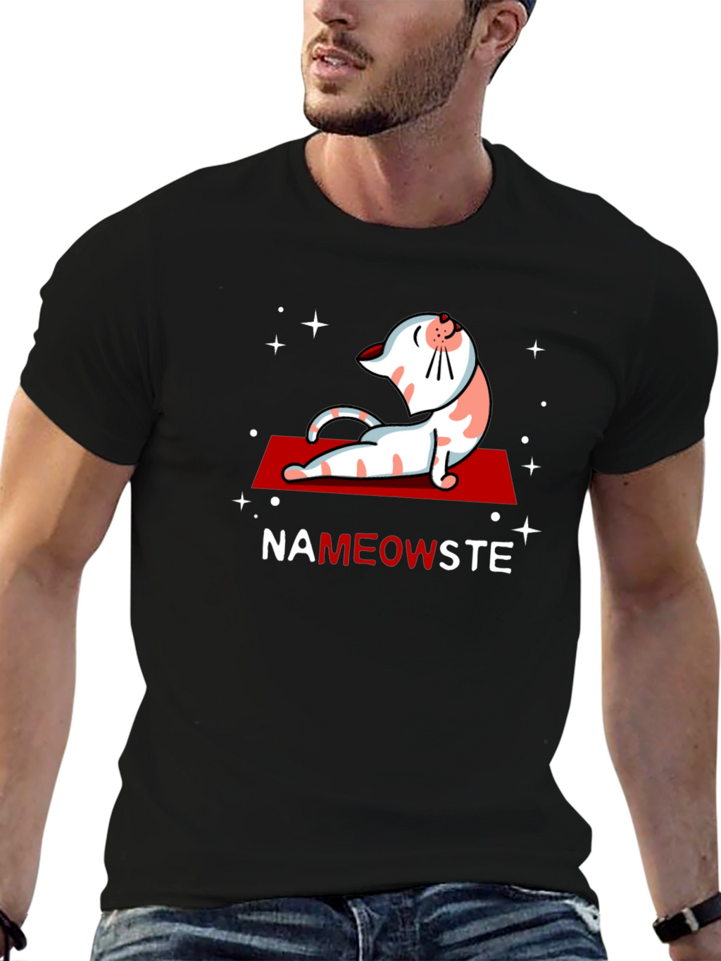 NaMEOWste Cat Yoga T-Shirt - Black Cotton Tee