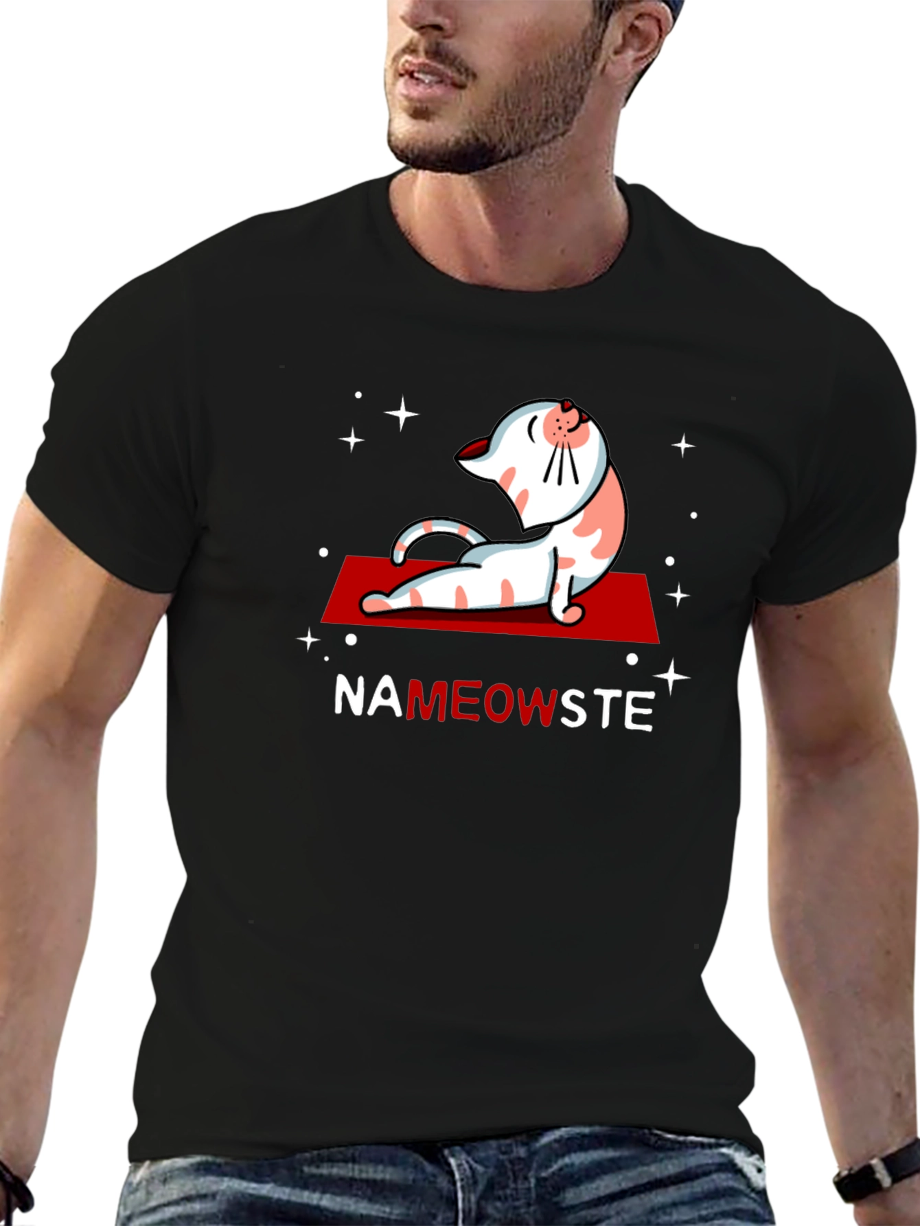 NaMEOWste Cat Yoga T-Shirt - Black Cotton Tee