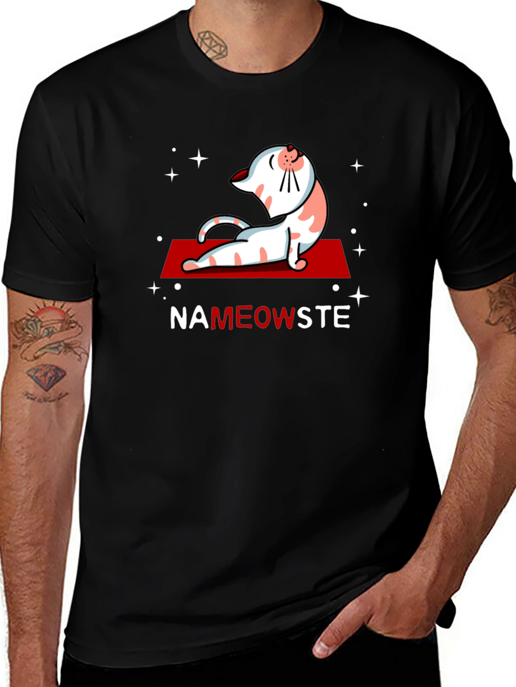 NaMEOWste Cat Yoga T-Shirt - Black Cotton Tee