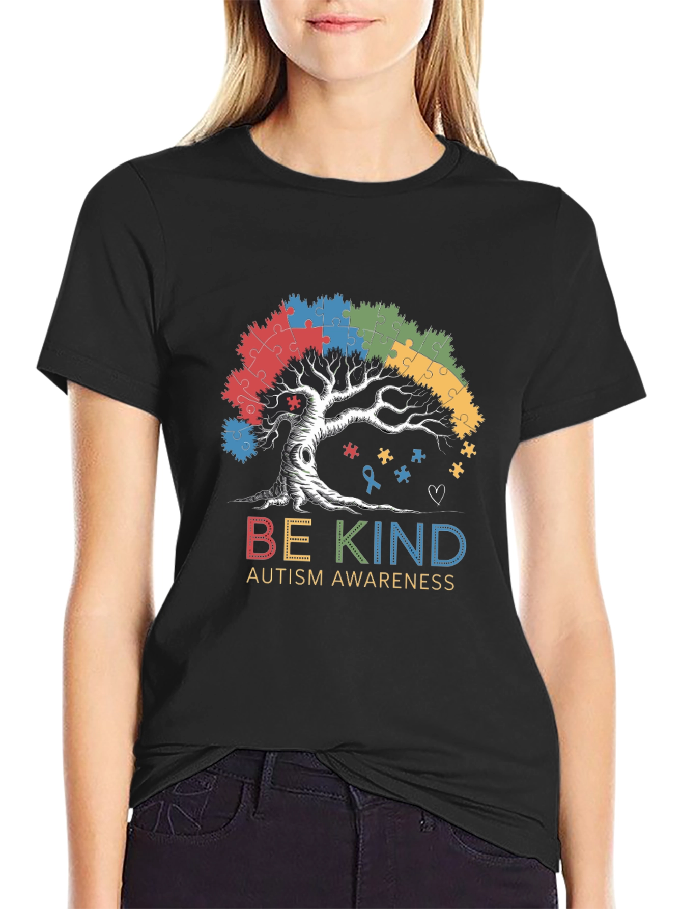 Be Kind Autism Awareness Tree Puzzle T-Shirt