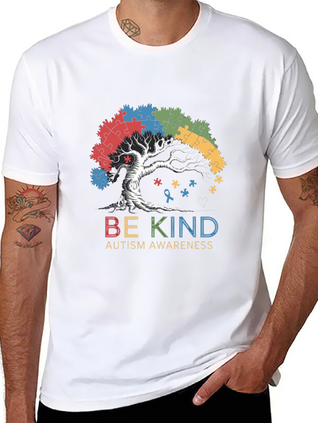 Be Kind Autism Awareness Tree Puzzle T-Shirt