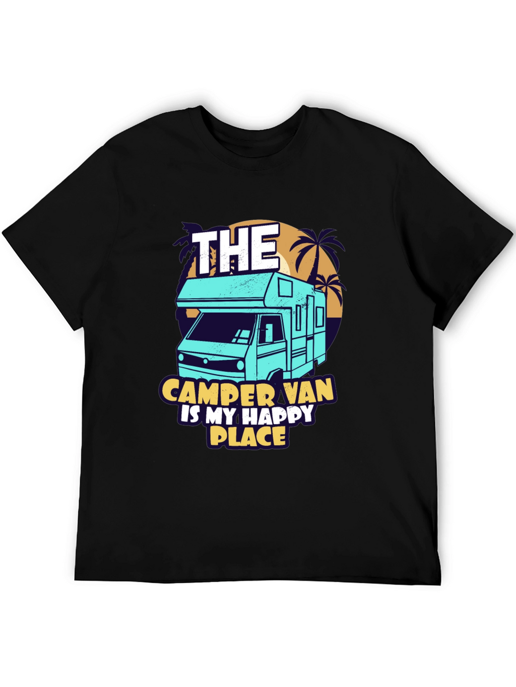 Camper Van Happy Place Black Graphic Tee