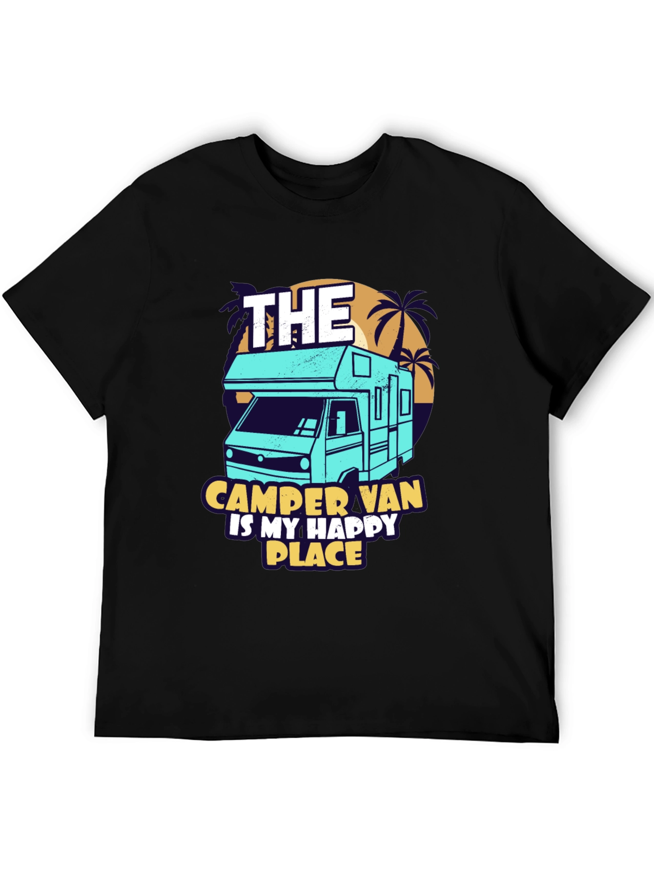 Camper Van Happy Place Black Graphic Tee