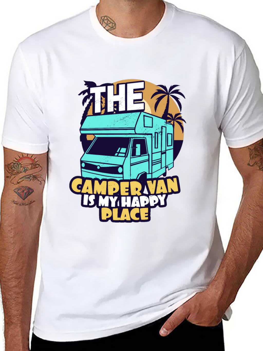 Camper Van Happy Place Black Graphic Tee