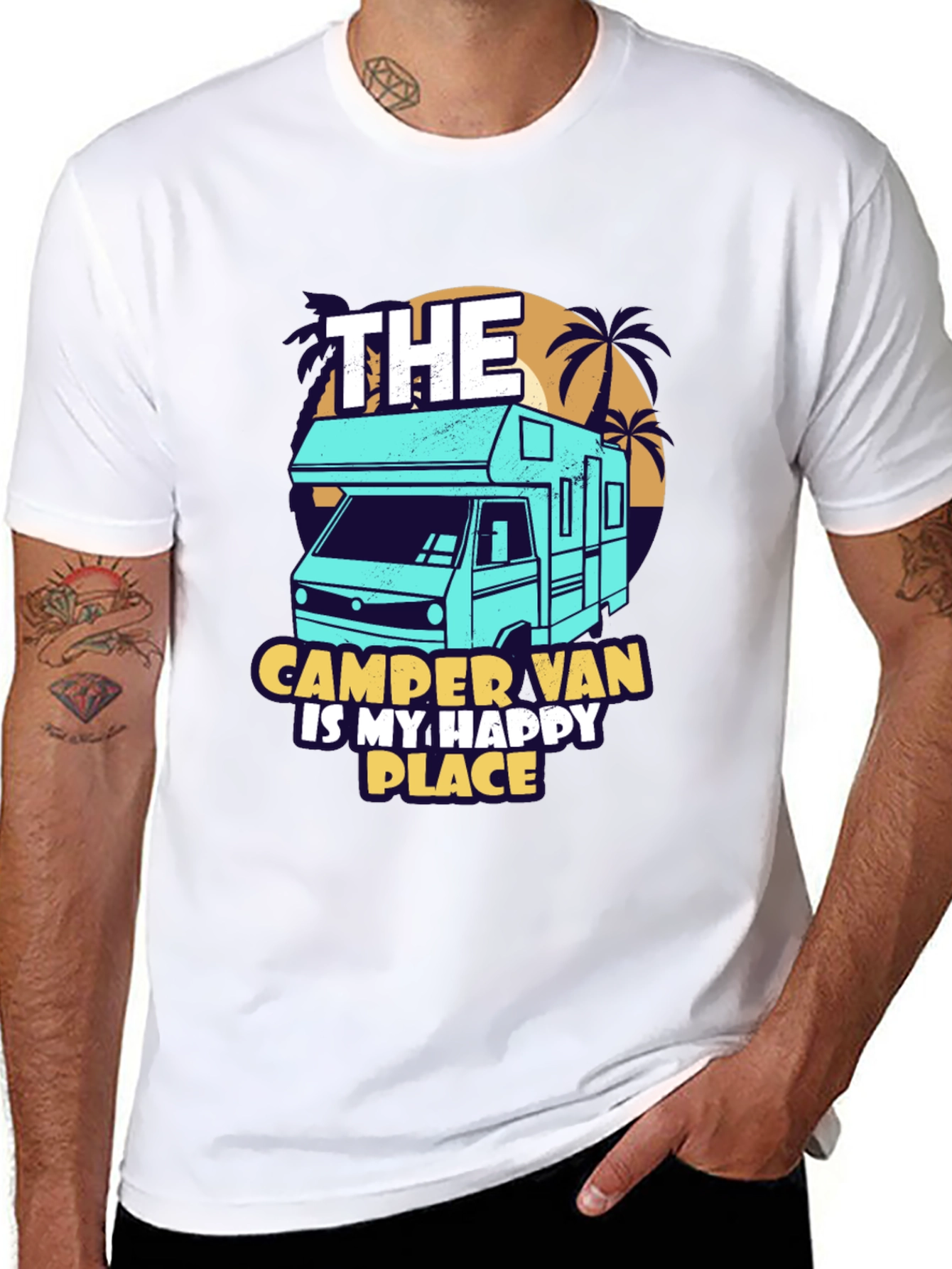 Camper Van Happy Place Black Graphic Tee