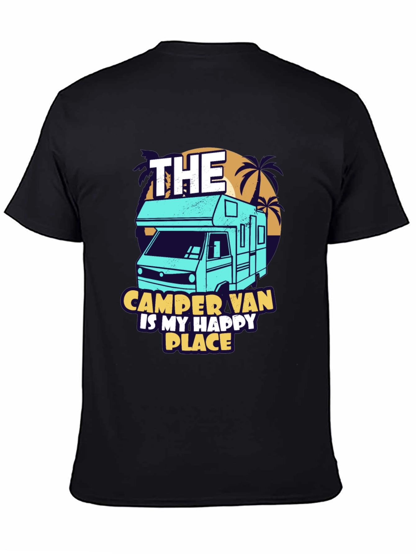 Camper Van Happy Place Black Graphic Tee