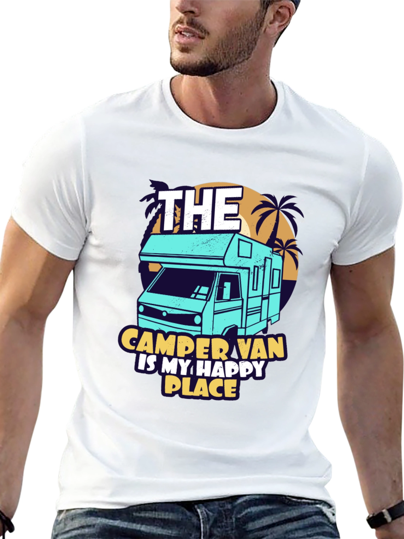 Camper Van Happy Place Black Graphic Tee