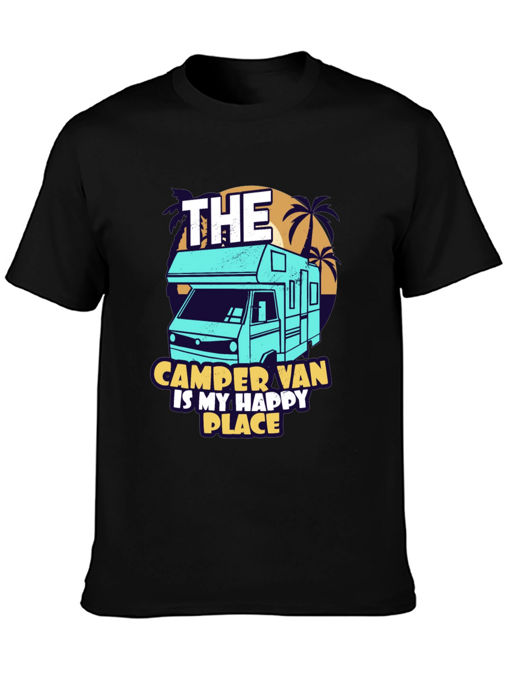 Camper Van Happy Place Black Graphic Tee
