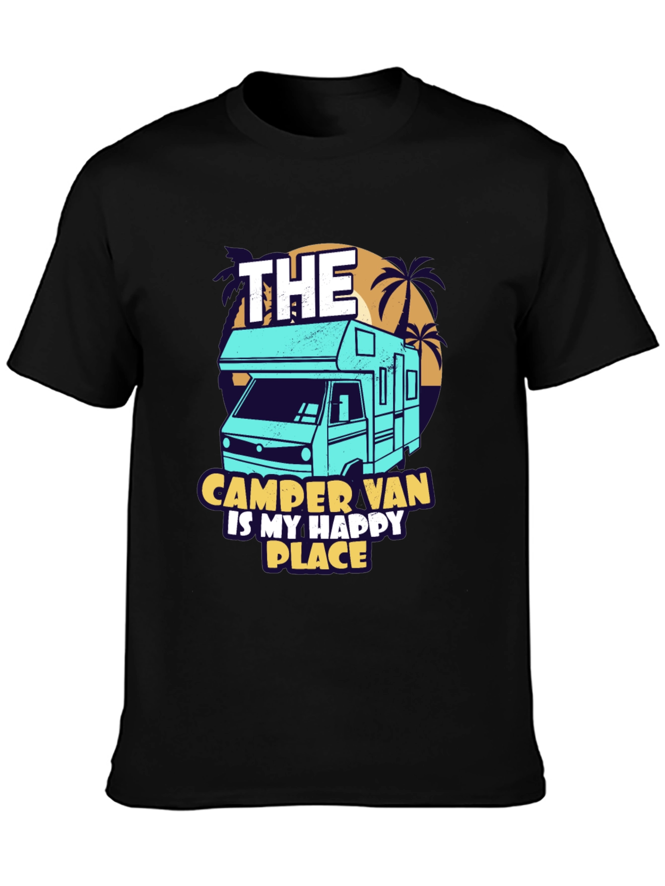 Camper Van Happy Place Black Graphic Tee