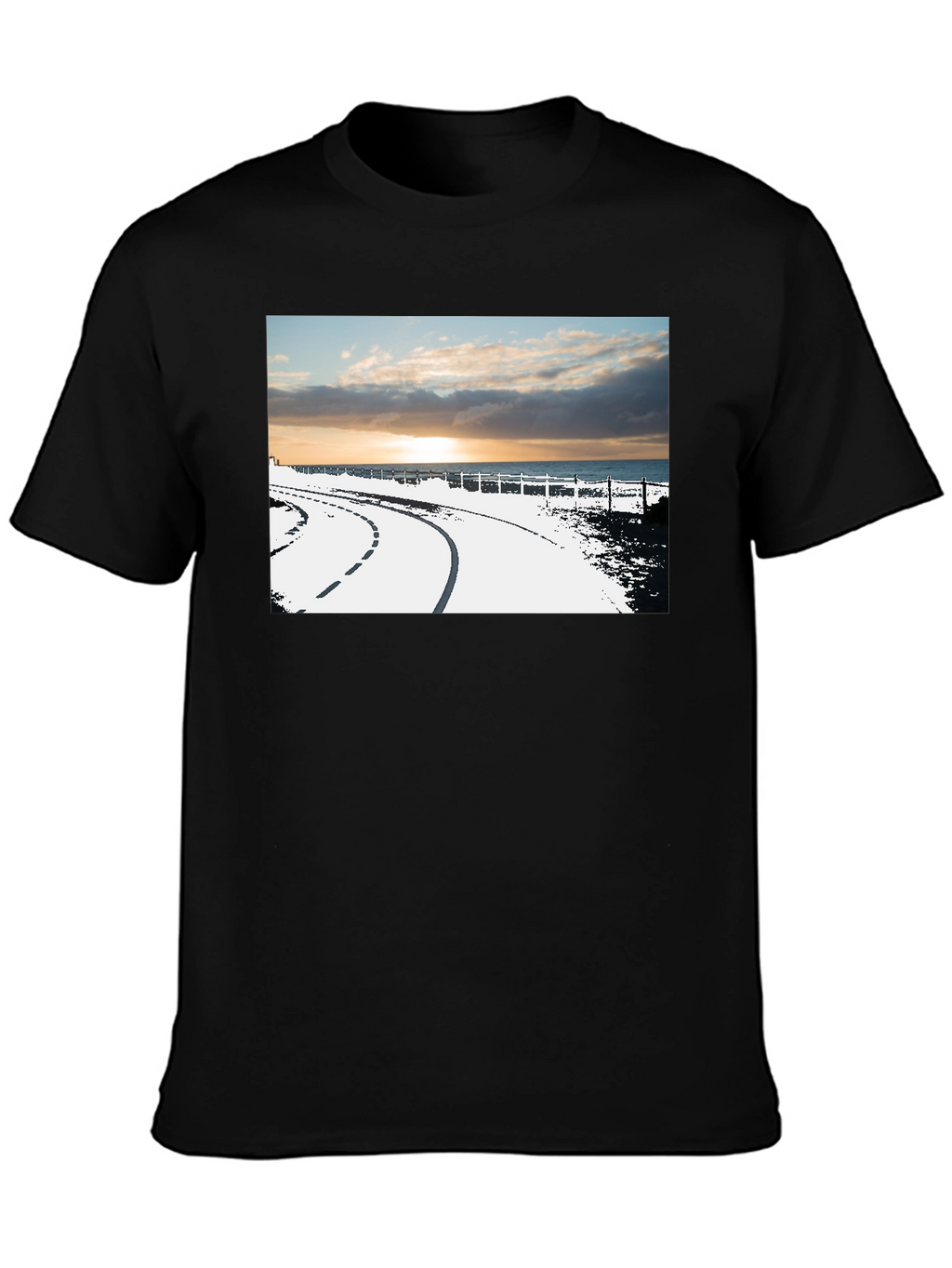 Sunset Road Graphic Tee - Black Cotton Casual T-Shirt