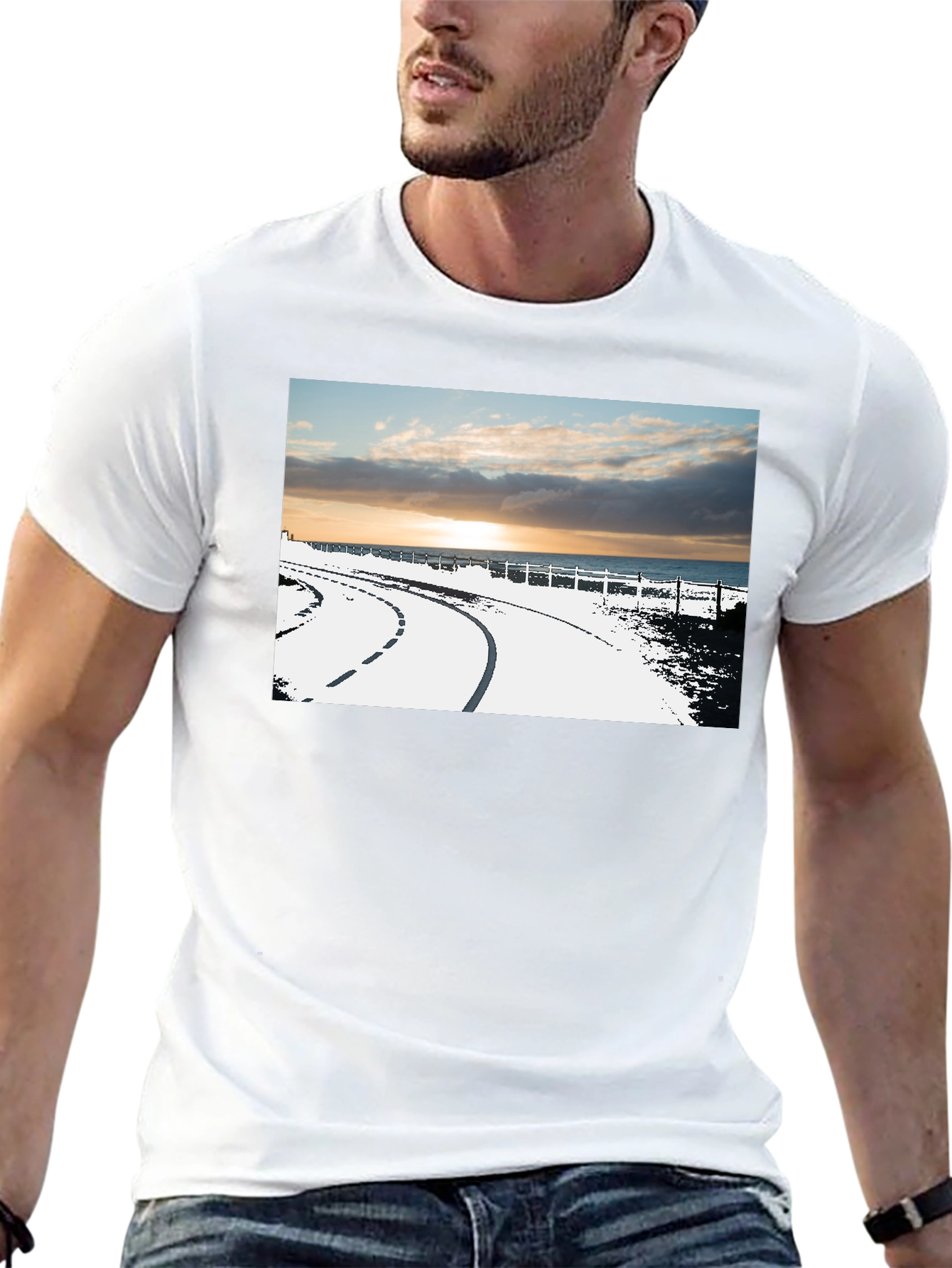Sunset Road Graphic Tee - Black Cotton Casual T-Shirt