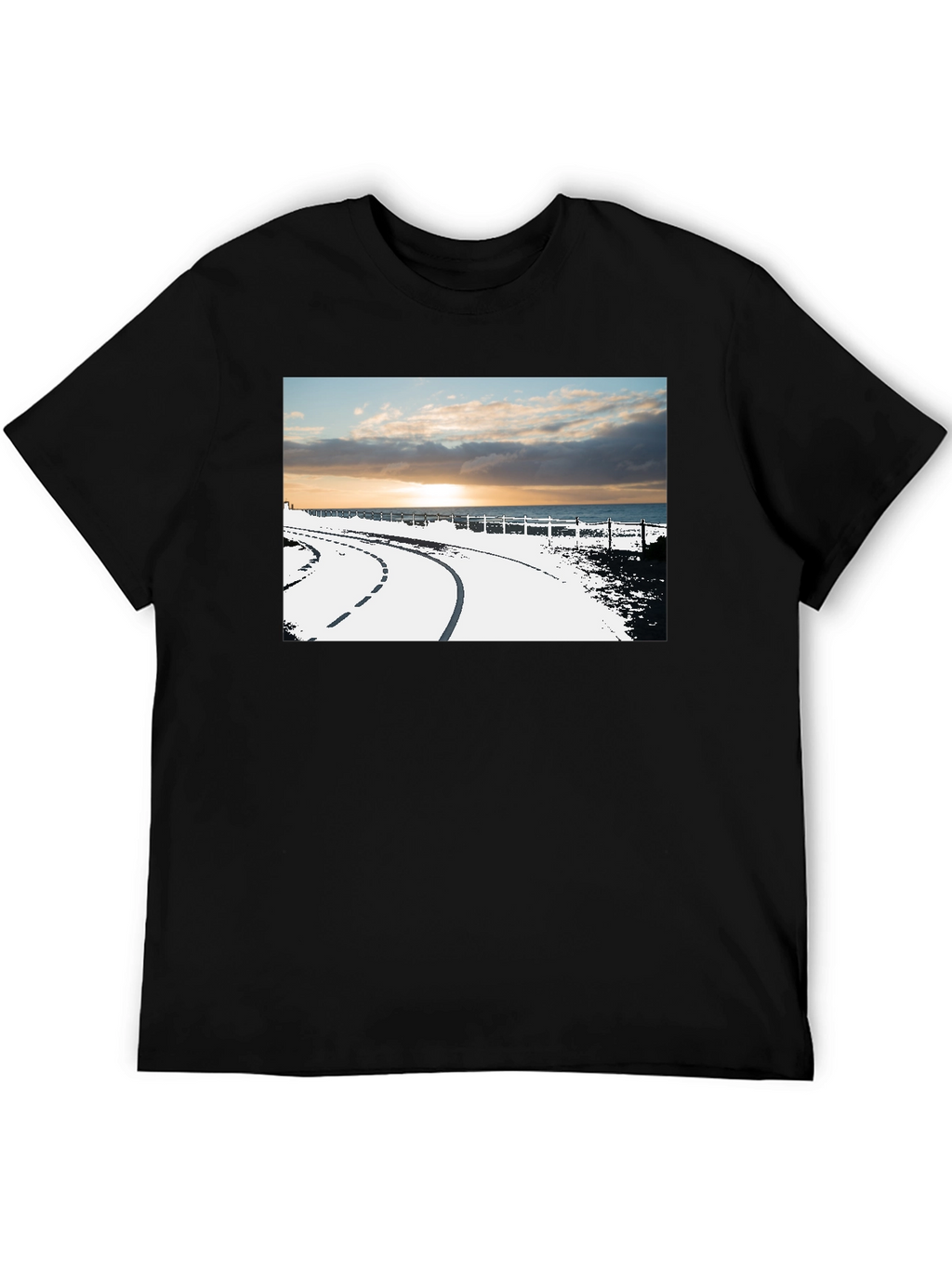 Sunset Road Graphic Tee - Black Cotton Casual T-Shirt