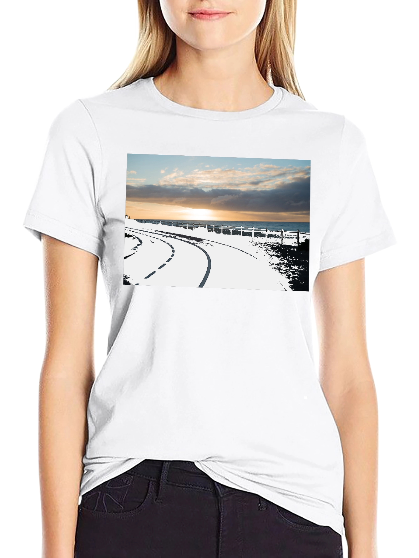 Sunset Road Graphic Tee - Black Cotton Casual T-Shirt