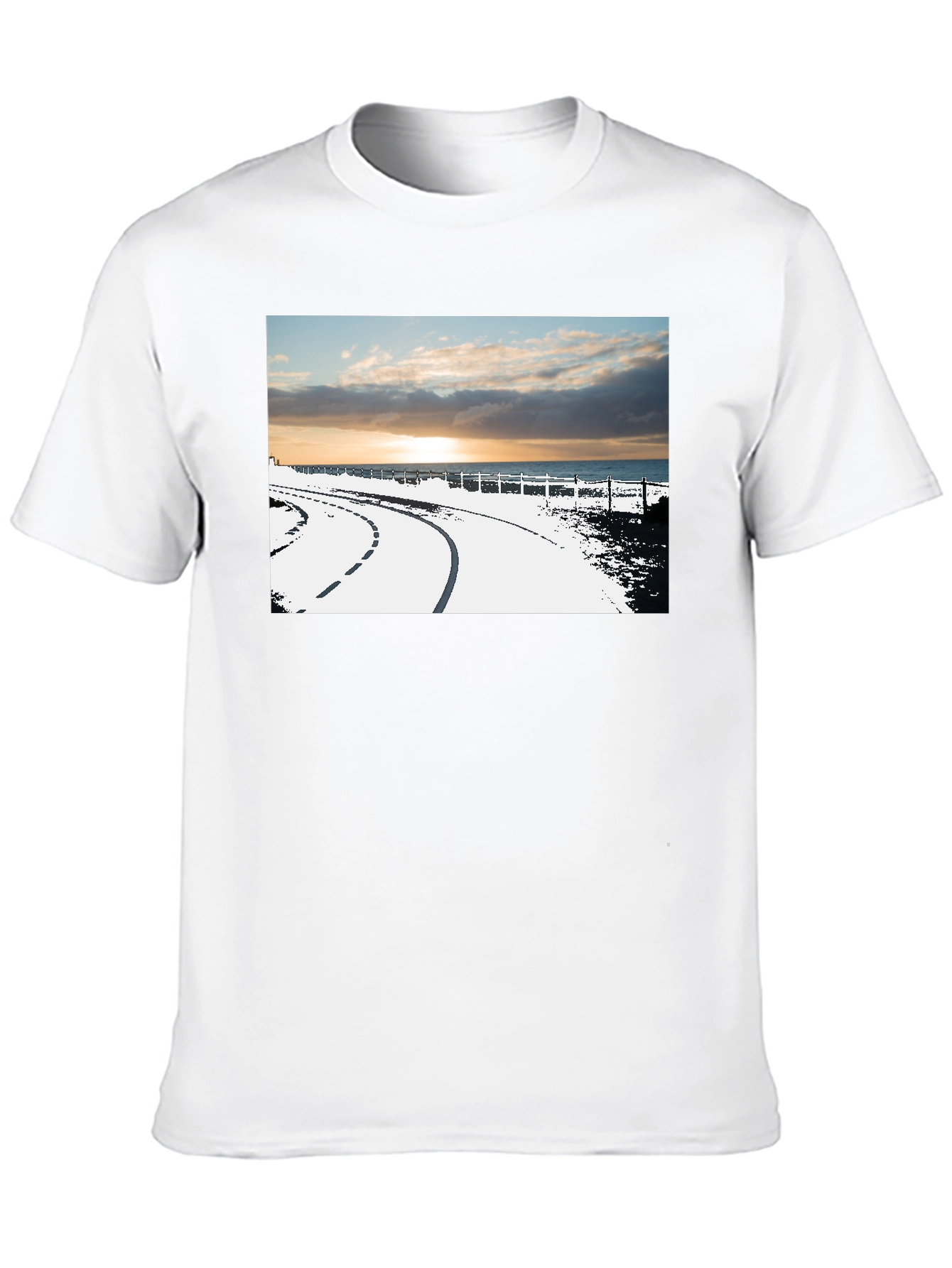 Sunset Road Graphic Tee - Black Cotton Casual T-Shirt