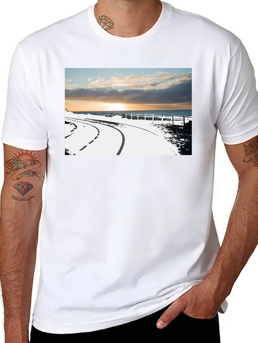 Sunset Road Graphic Tee - Black Cotton Casual T-Shirt