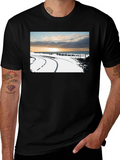 Sunset Road Graphic Tee - Black Cotton Casual T-Shirt