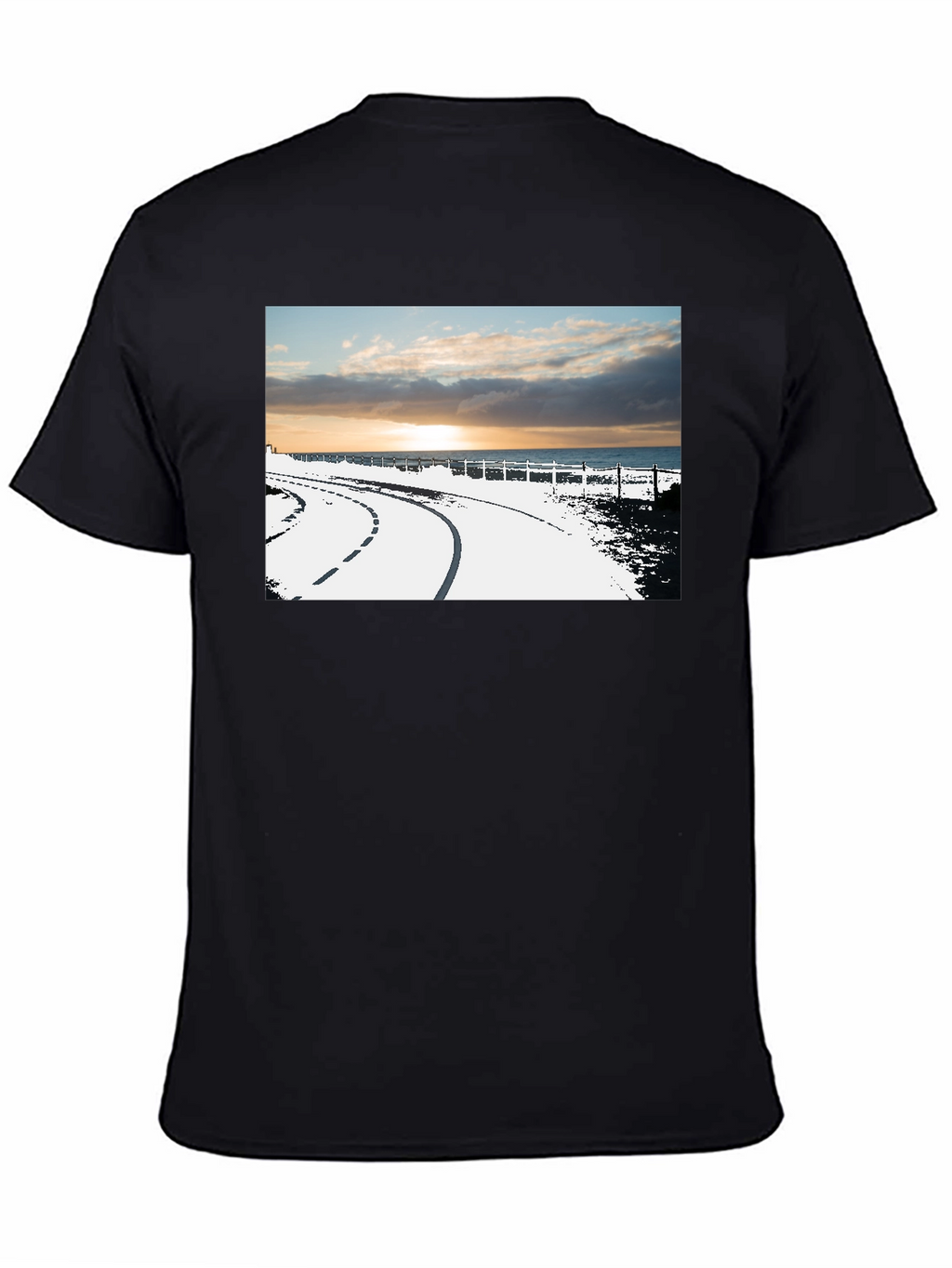 Sunset Road Graphic Tee - Black Cotton Casual T-Shirt