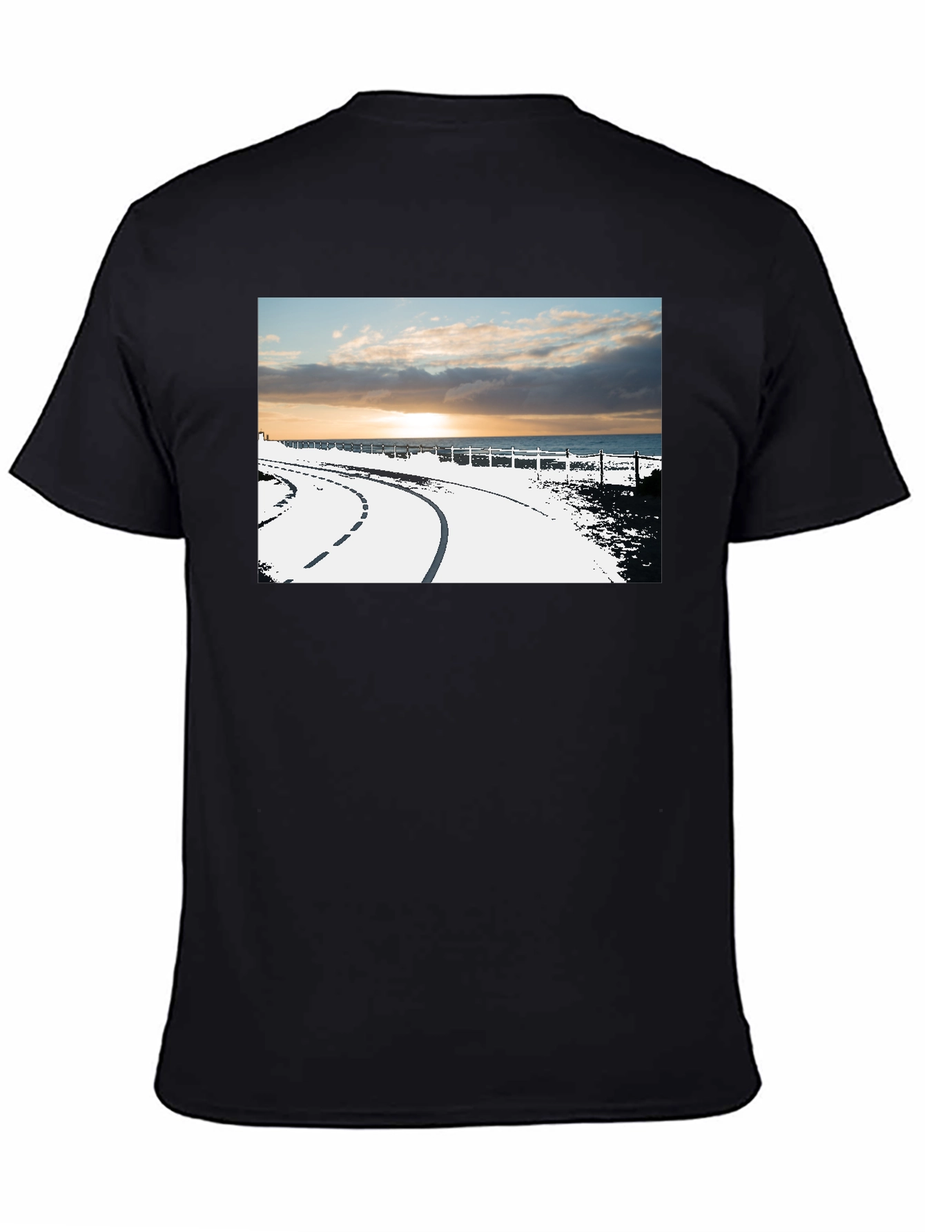Sunset Road Graphic Tee - Black Cotton Casual T-Shirt