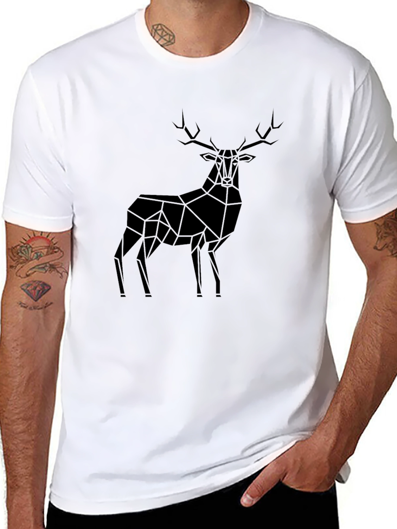 Geometric Stag T-Shirt - Modern Wildlife Design