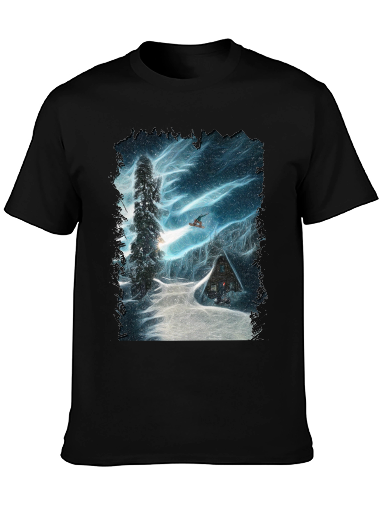 Winter Cabin Snowboarder Graphic Tee