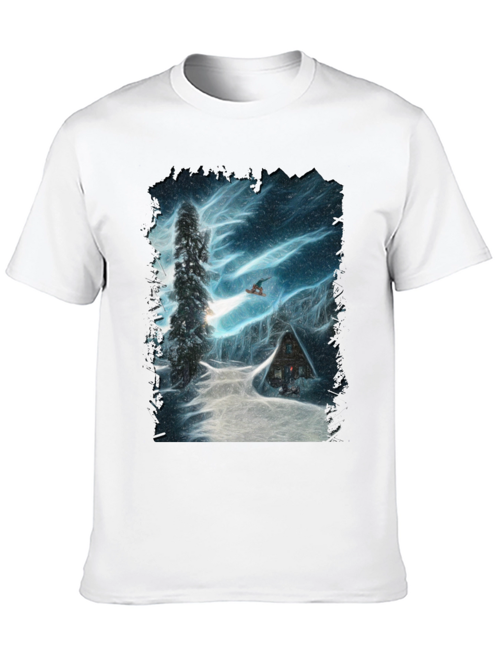 Winter Cabin Snowboarder Graphic Tee