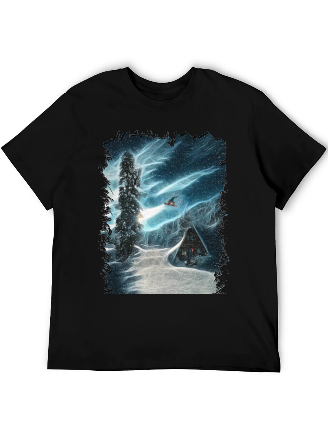 Winter Cabin Snowboarder Graphic Tee