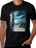 Winter Cabin Snowboarder Graphic Tee