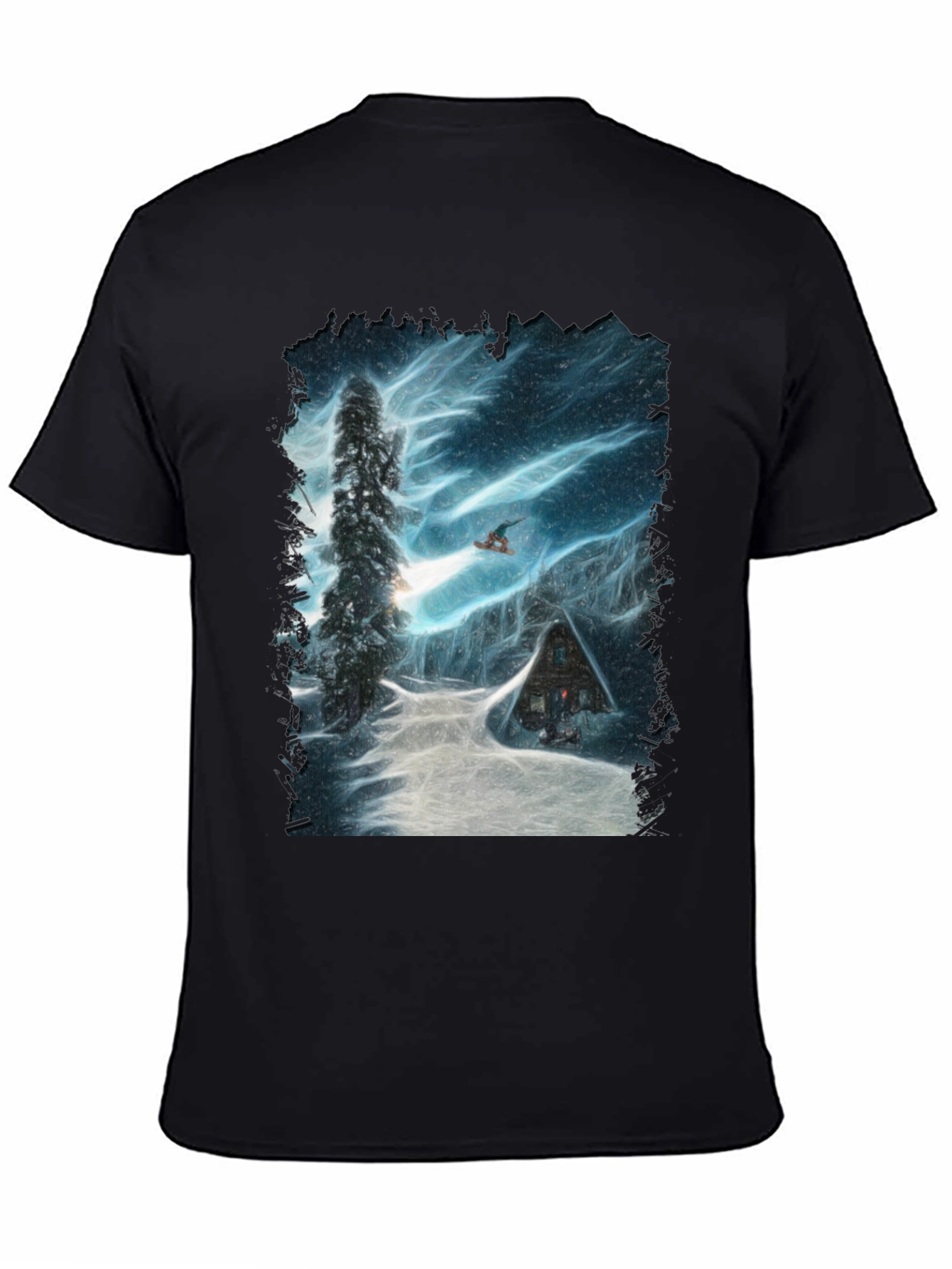Winter Cabin Snowboarder Graphic Tee
