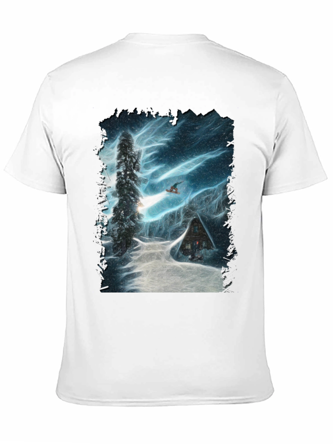 Winter Cabin Snowboarder Graphic Tee