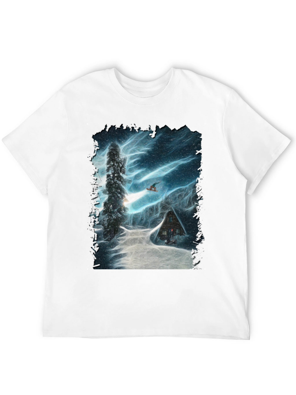 Winter Cabin Snowboarder Graphic Tee