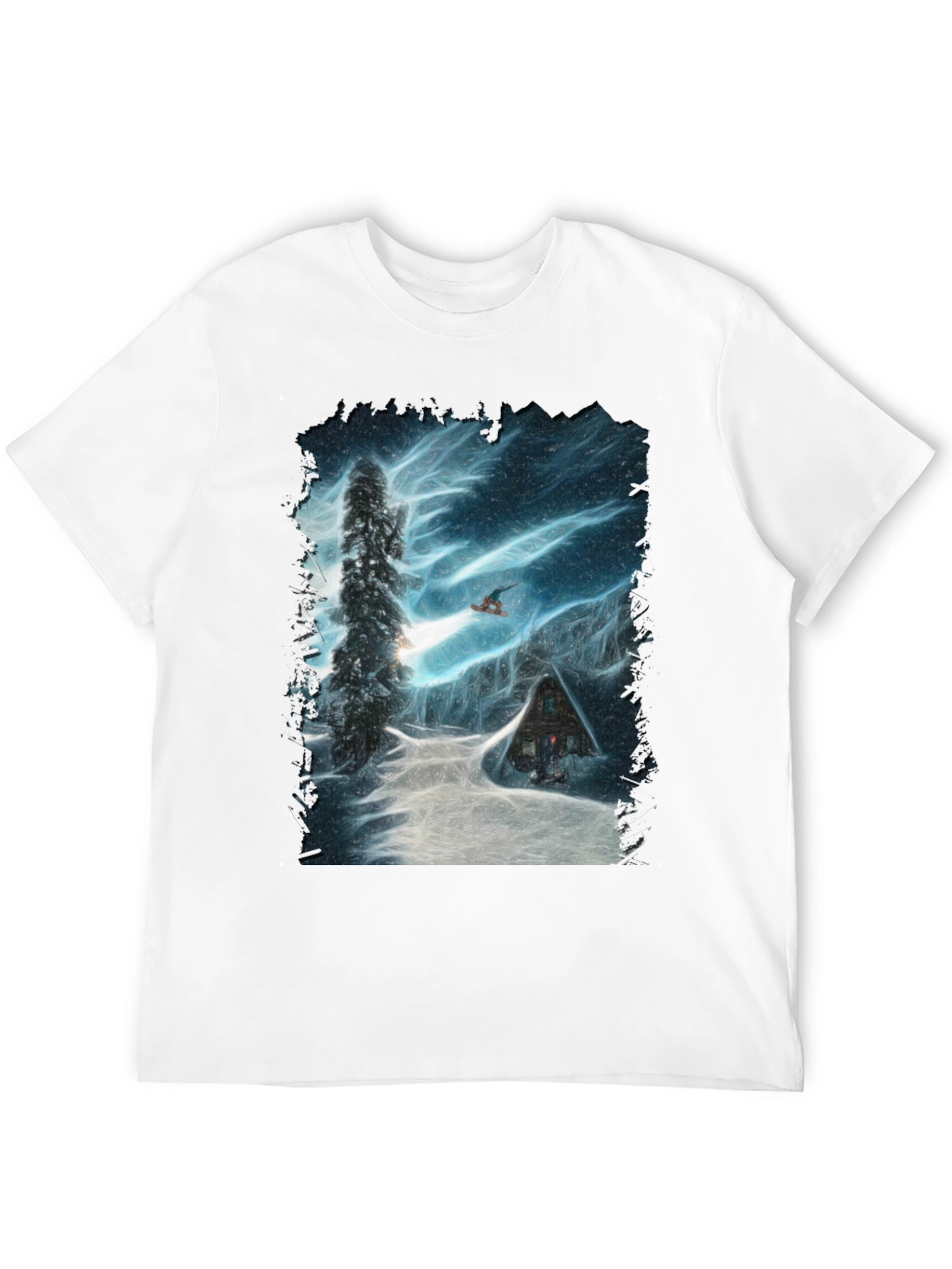 Winter Cabin Snowboarder Graphic Tee