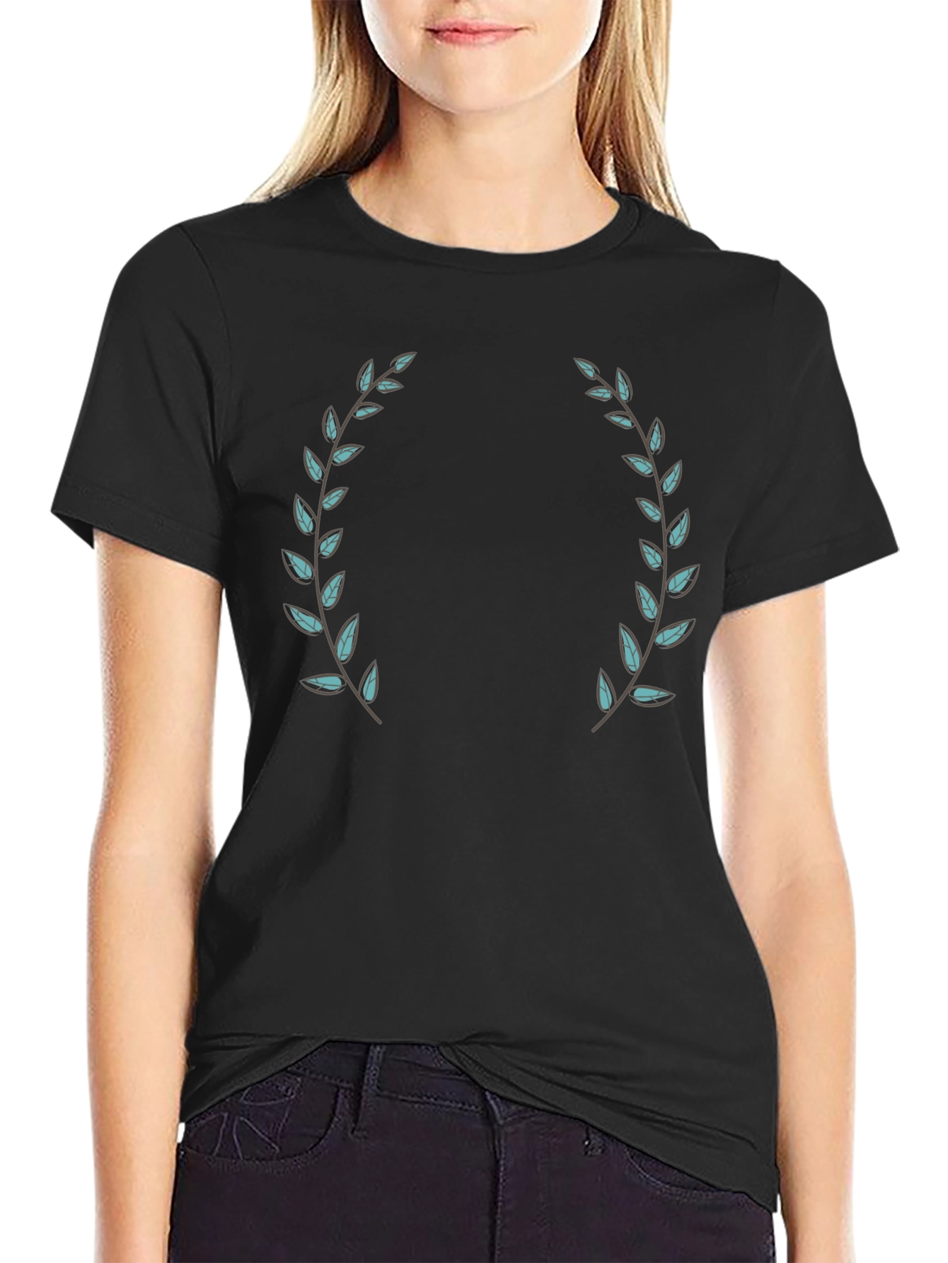 Black T-Shirt with Laurel Wreath Design
